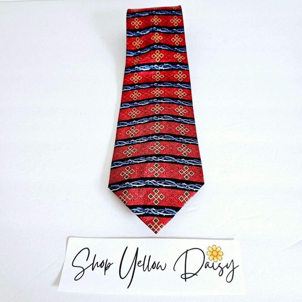 Divinity "Crown Of‎ Thorns" 100% Silk Handmade Tie Red & Black Design~T173.3